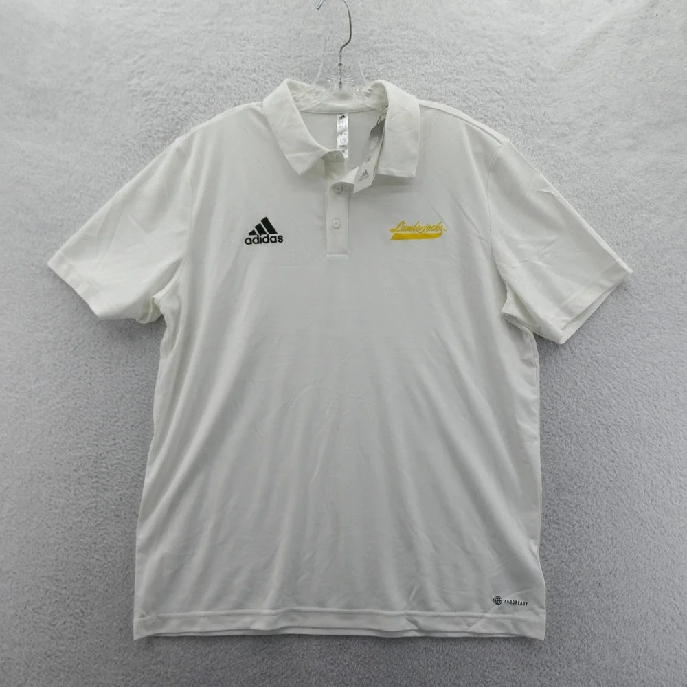 Adidas Polo Shirt Mens Large Lumberjacks White Aeroready Short Sleeve Polyester‎